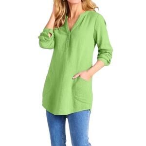 SOFT SURROUNDINGS Santorini Gauze Pullover Tunic Top Meadow Green Small Cotton